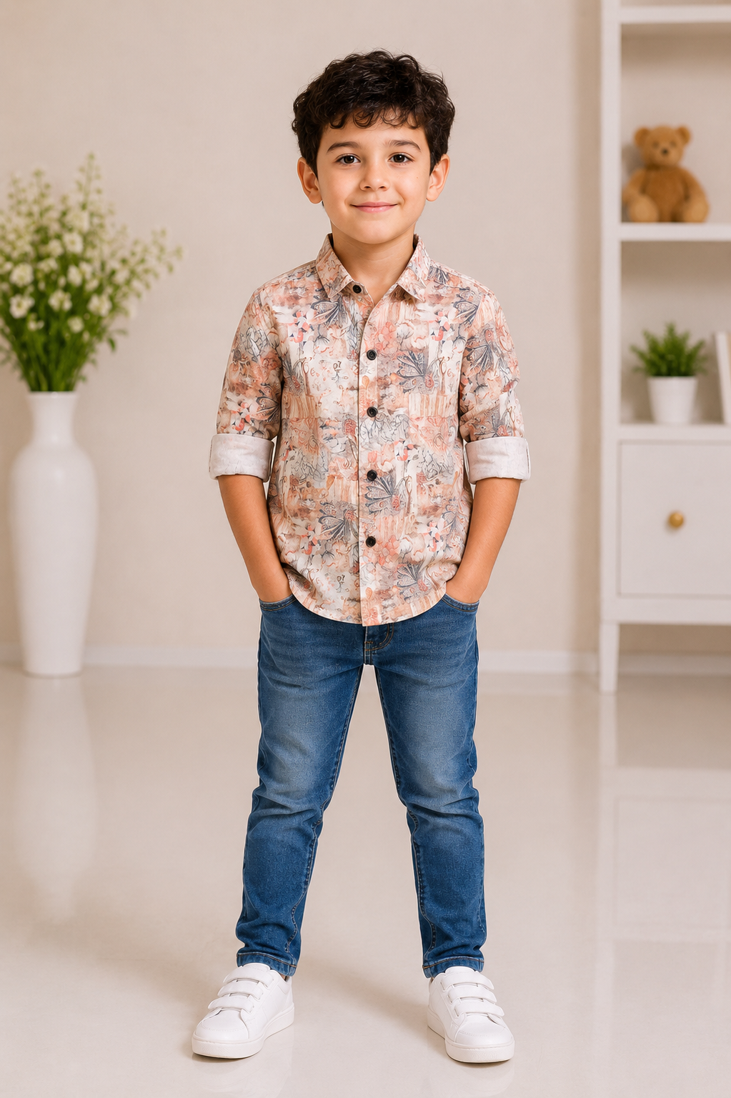 Boys floral and abstract print full-sleeve cotton shirt