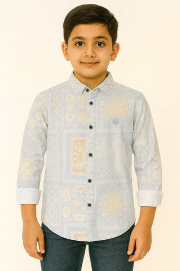 Light Blue Printed Full Sleeve Casual Shirt - Inayah Fashion