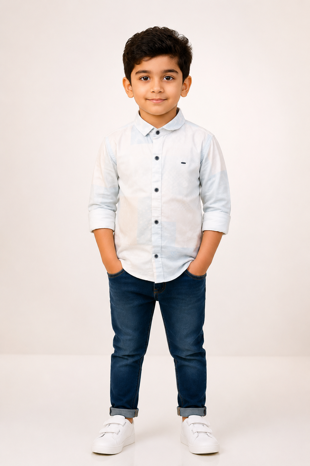 Boys light pastel blue casual cotton shirt