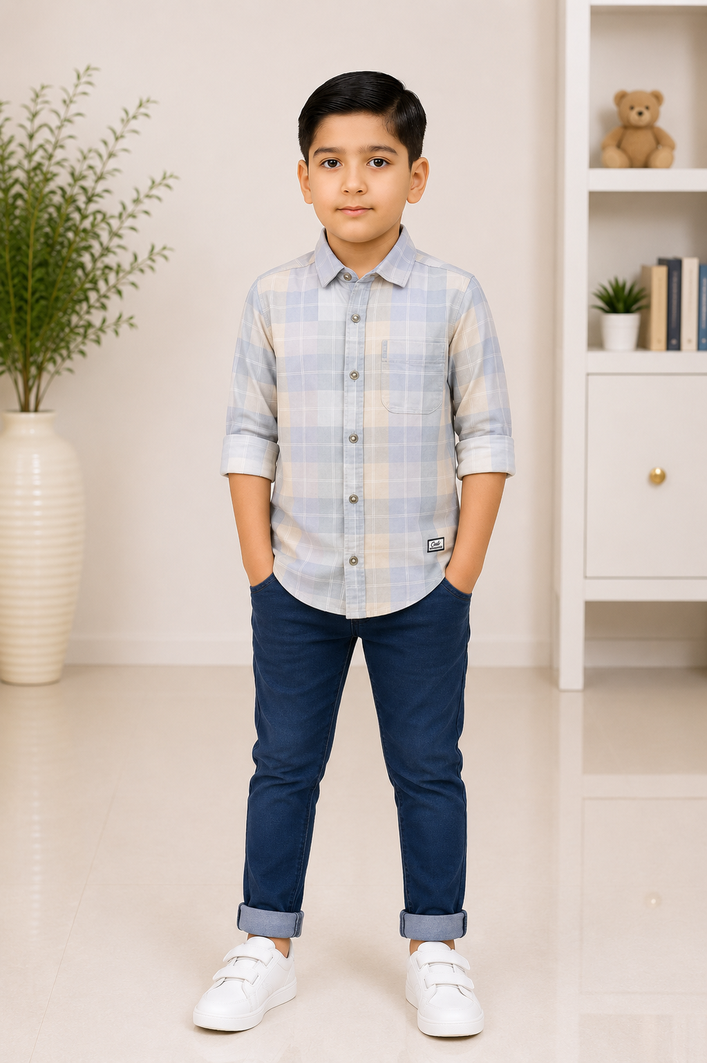 Boys pastel checkered cotton shirt
