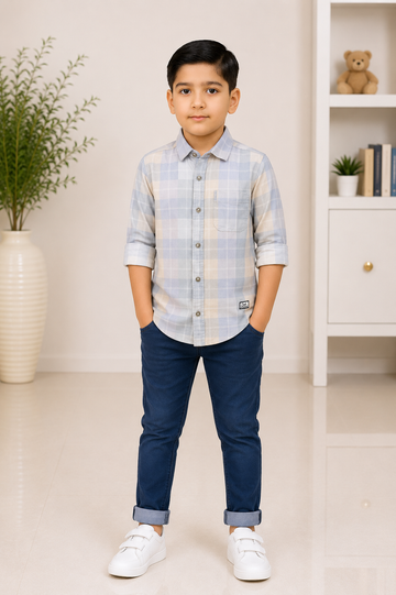 Boys pastel checkered cotton shirt