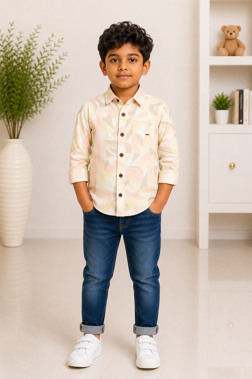Boys pastel abstract print casual shirt