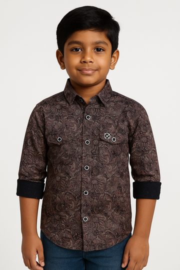 Maroon & Black Paisley Print Full Sleeve Shirt for Boys