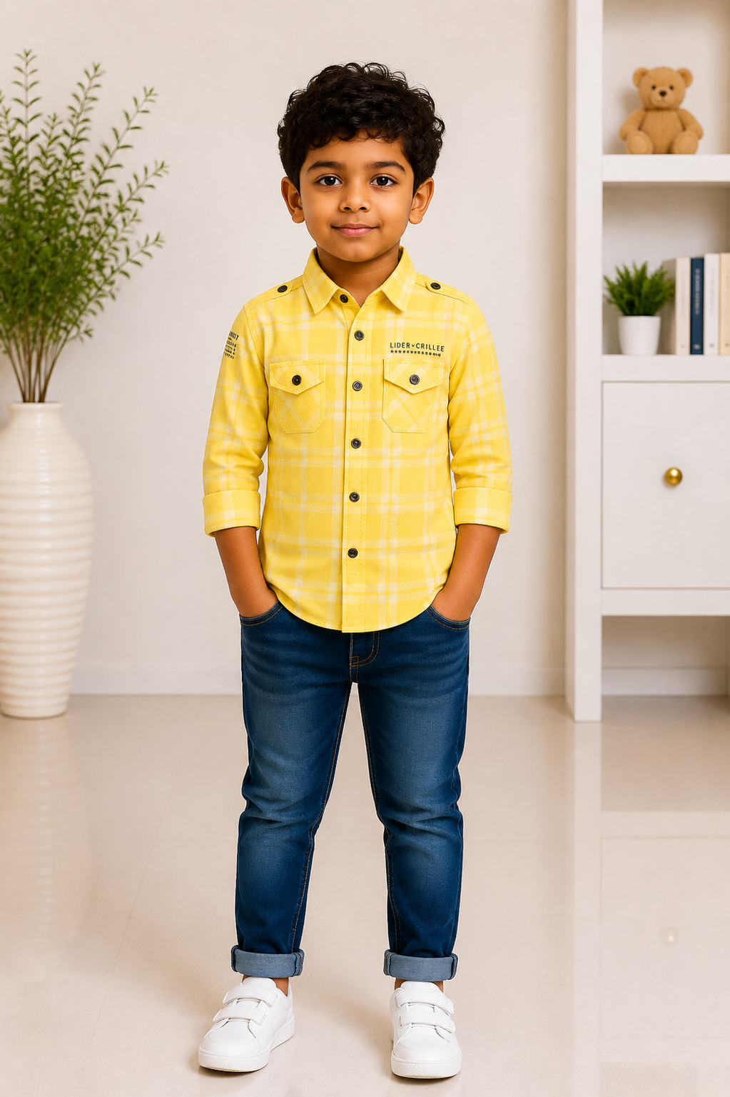 Boys yellow checkered casual shirt
