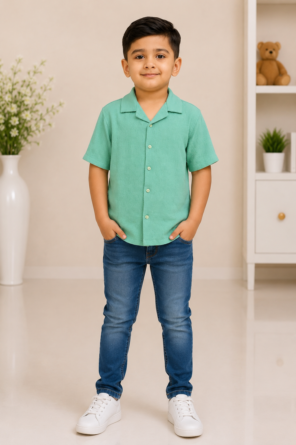 Boys green half-sleeve casual and party wear shirt