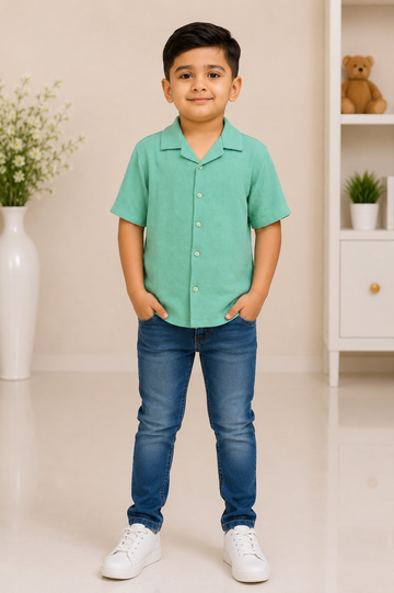 Boys green half-sleeve casual and party wear shirt