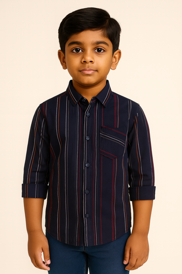 Boys Navy Premium Striped Casual Shirt