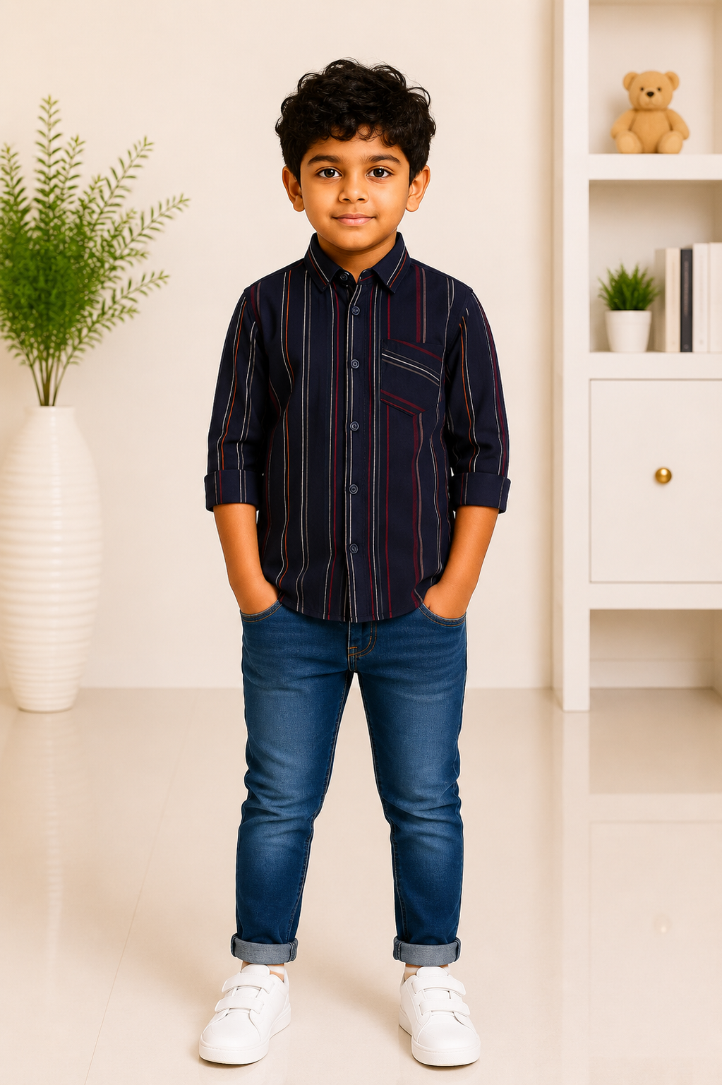 Boys navy striped casual shirt
