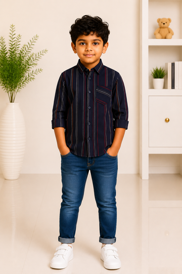 Boys navy striped casual shirt
