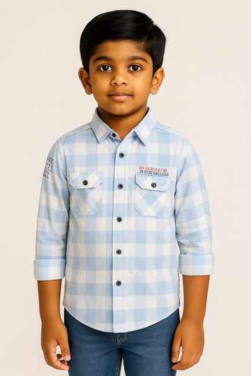 Boys Light Blue Checked Casual Shirt