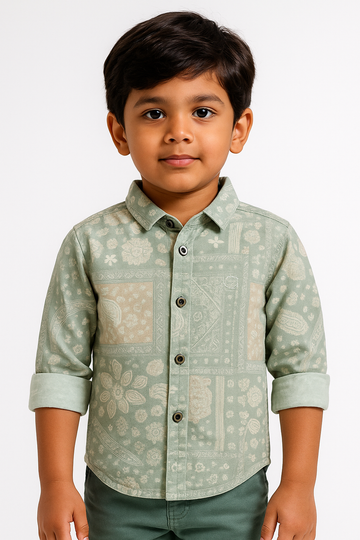 Boys Green Full Sleeve Shirt Stylish Casual and Party Wear Shirt - Inayah Fashion