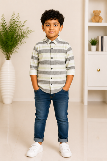 Boys pastel green and grey striped casual shirt