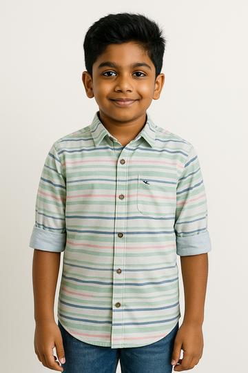 Boys’ Pastel Multicolor Striped Casual Shirt – Full Sleeves