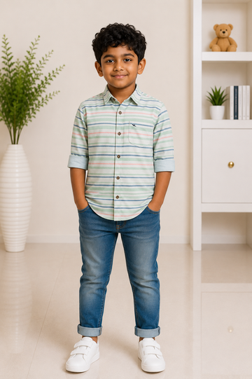 Boys pastel multicolour striped full-sleeve shirt
