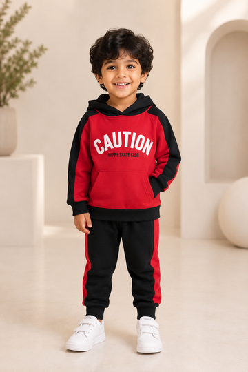 Boys Red & Black Hooded Tracksuit Set