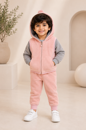 Boys Soft Pink Winter Hooded Co-Ord Set