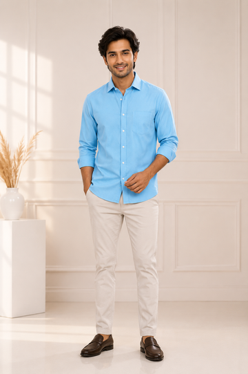 Men's Sky Blue Premium Cotton Formal Shirt