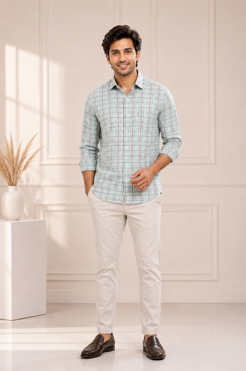 Men's Mint Green Checked Casual Shirt