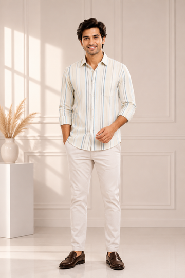 Men's Off-White Vertical Stripe Casual Shirt