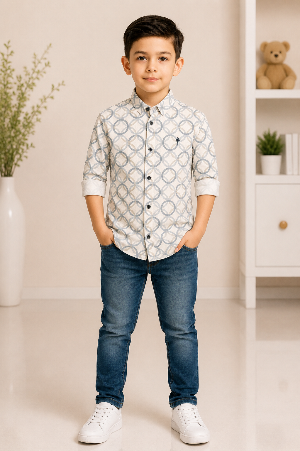 Boys geometric circle print full-sleeve cotton shirt
