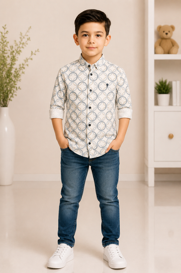 Boys geometric circle print full-sleeve cotton shirt