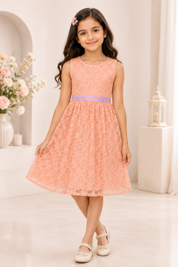 Dark Peach Paisley Garden Embroidered Lace Dress