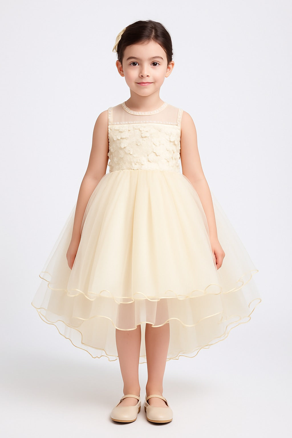 Elegant Off-White Sleeveless Mid Thigh Length Dress - Inayah Fashion