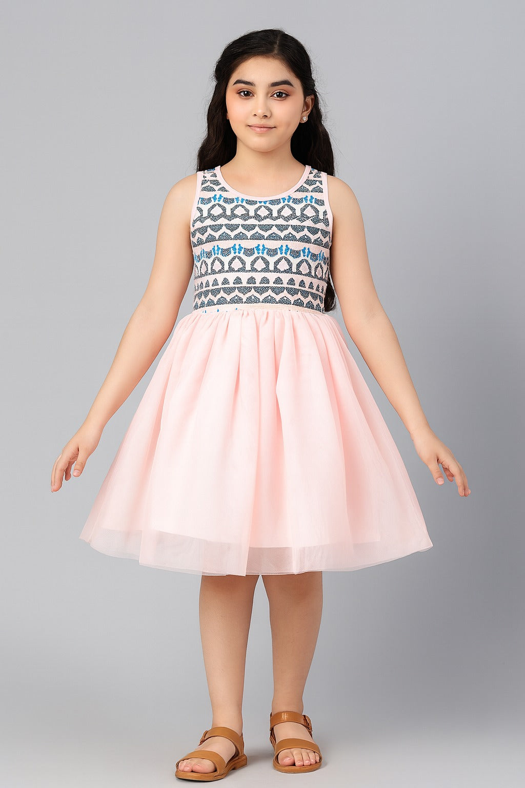 Beautiful Pink Applique Knee Length Dress - Inayah Fashion