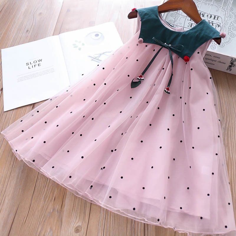 Black Polka Dot Sleeveless Dress-Pink - Inayah Fashion