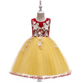 Charming Red and Yellow Party Gown for Girls with 3D Floral Applique and Net Flare - Inayah Fashion