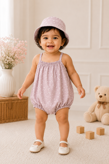 Twinkle Star Baby Romper with Matching Sun Hat