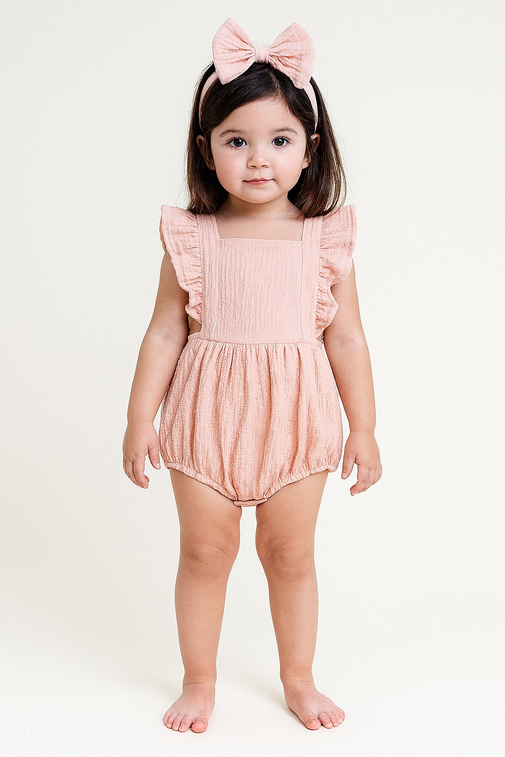 Baby Pink Floral Applique Lace Baba Suit With Head Band - Inayah Fashion