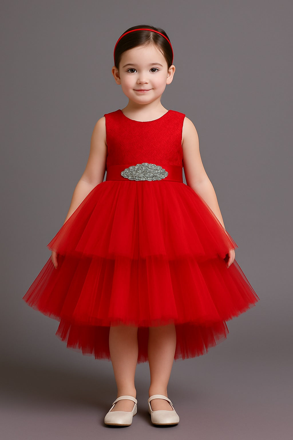 Beautiful Red Party Dress with Multi Layered - Inayah Fashion
