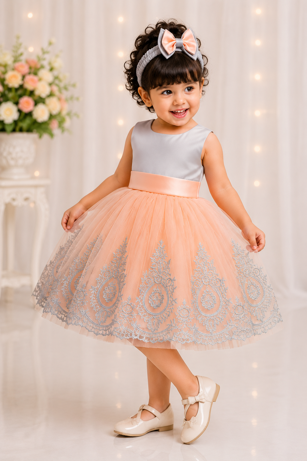 Lace tulle princess birthday party dress for girls