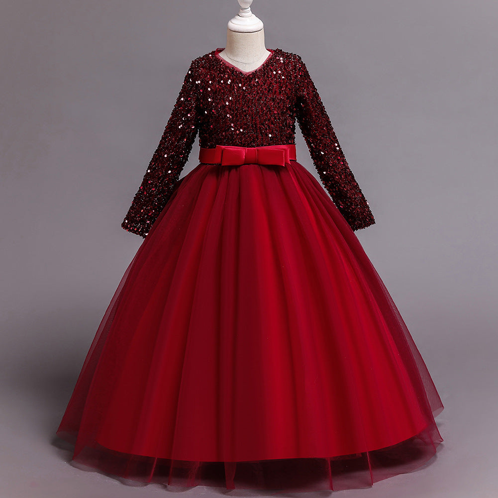 Girls Elegant Red Sequin Long Party Gown-Birthday dress for kids – Inayah  Fashion