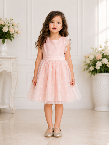 Light Pink Paisley Garden Embroidered Lace Dress