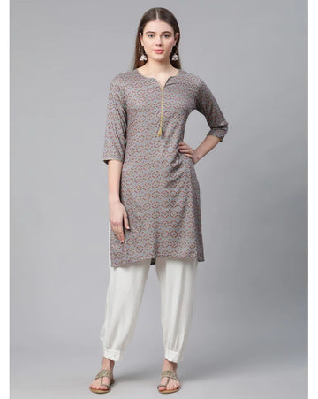 Grey printed straight kurti for women