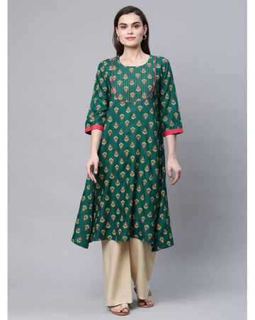 Emerald green printed kurti for women
