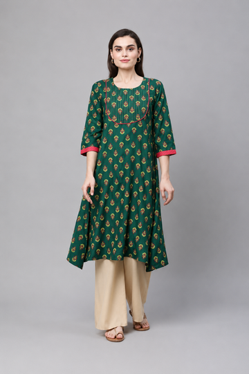 Emerald Green Printed Kurti for Women