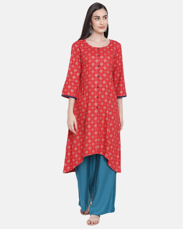 Red Ethnic Printed Asymmetrical Hem kurtas