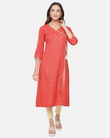 Red Ethnic Printed Wrap Style kurtas