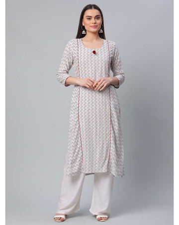 Off-White Printed Straight Kurti with Red Piping kurtas