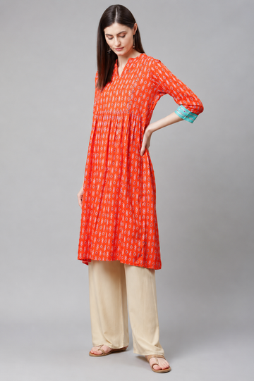Sunset Charm Printed Gathered Kurti