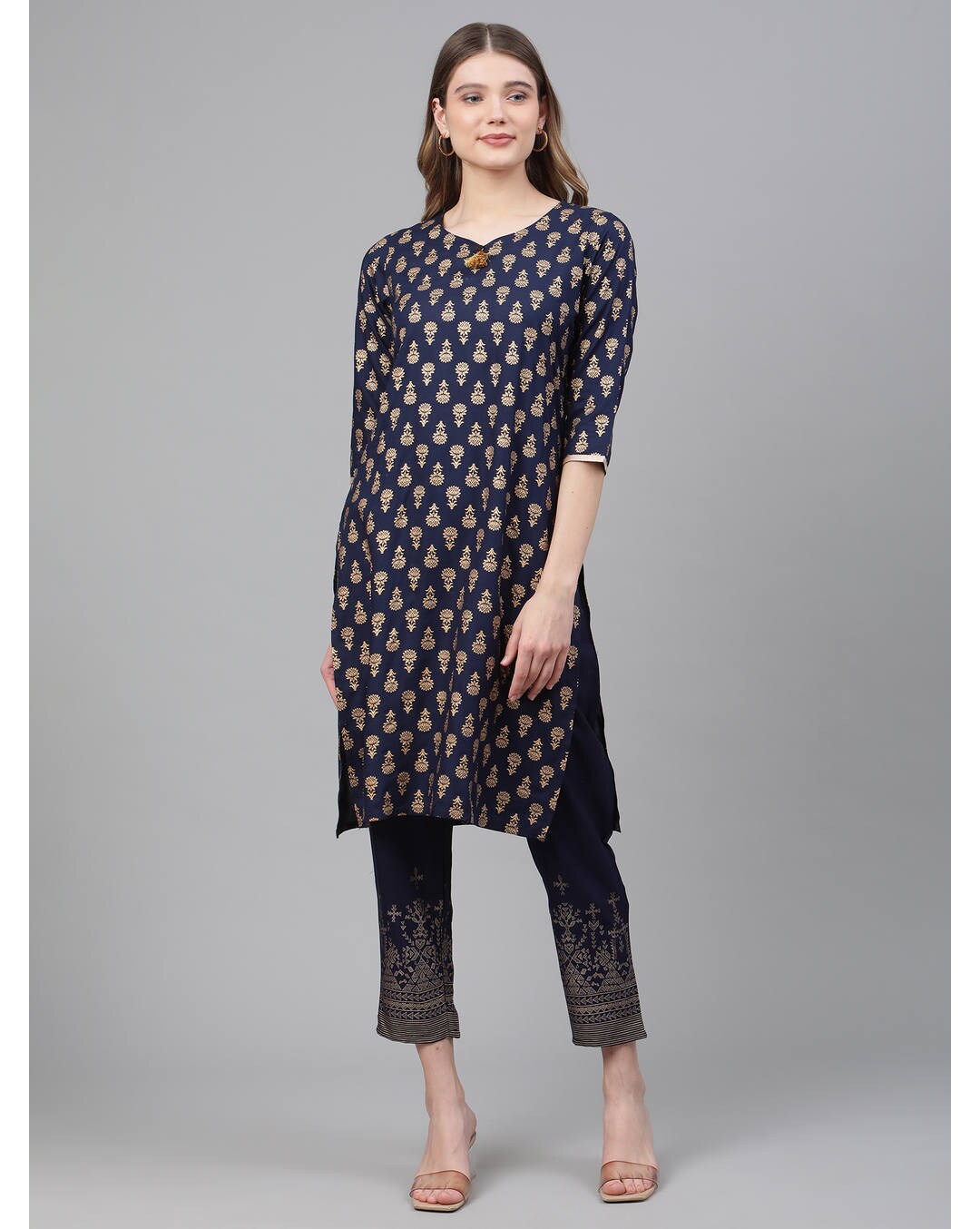 Royal navy kurti for women with gold print