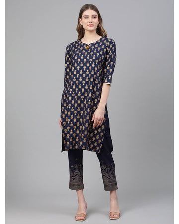 Royal navy kurti for women with gold print
