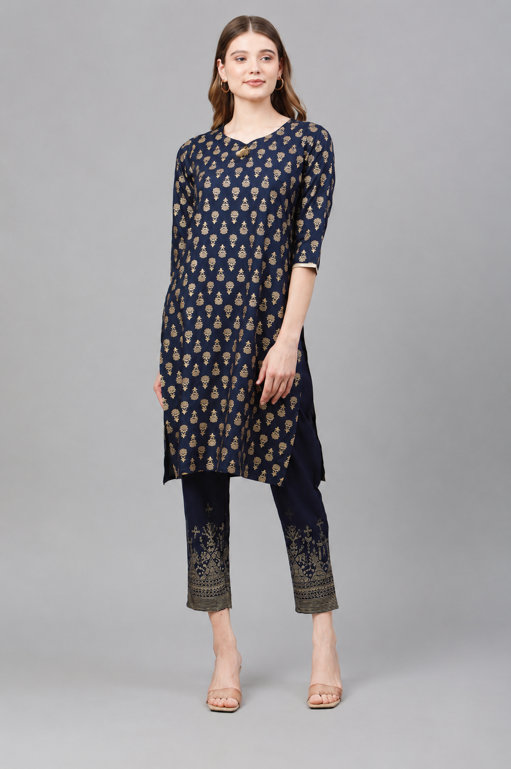 Royal navy kurti for women with gold print