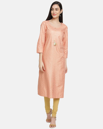 Women's Peach Gold Zigzag Print Straight Kurta