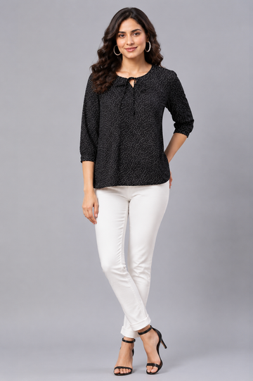 Women's Black Polka Dot Tie Neck Top | Casual Office Wear Top