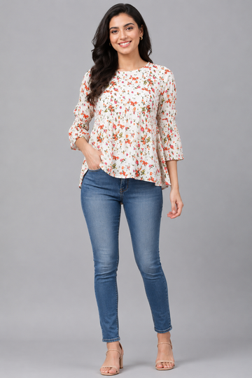 Women’s Off-White Floral Print Peplum Top | Casual Floral Top