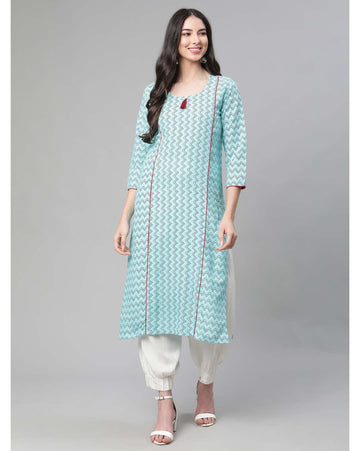 Sky Blue Printed Straight Kurti for Women